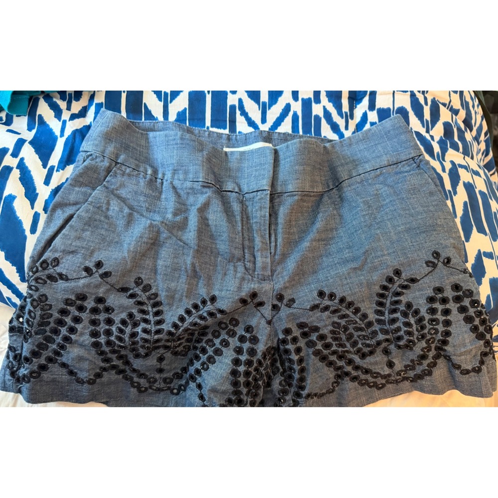 Ann Taylor LOFT Riviera Shorts Blue Cotton Eyelet Embroidered Size 0 397829